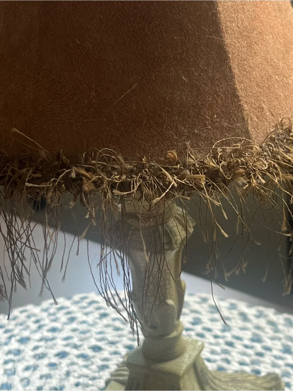 Vintage Brown Decorative Table Lamp with Fringe Shade 16” tall